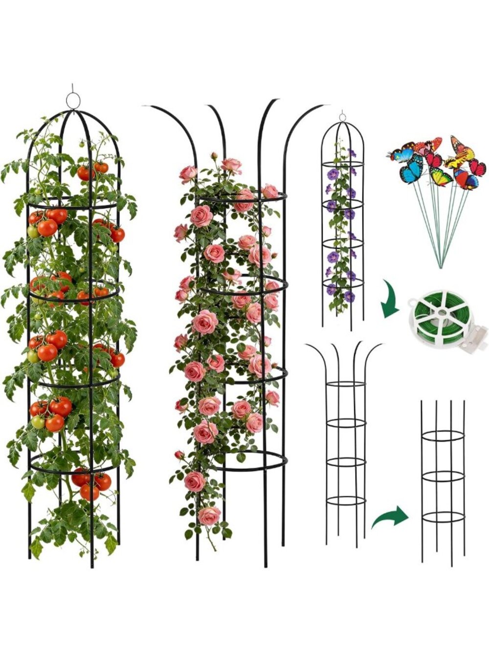 2 Pack 6.6 Ft Metal Garden Trellis Obelisk Plant Support for Climbing Vines